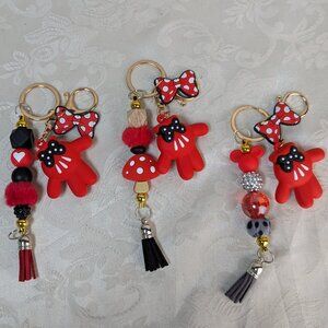 Beaded Keychain YOU PICK Red Heart, Mushroom, Disco Ball-Fan Made Disney Design